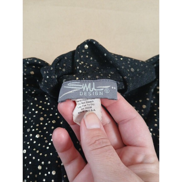 Vintage SMU Design Shirt Womens M Mock Neck Black & Gold Short Sleeve - Picture 4 of 7